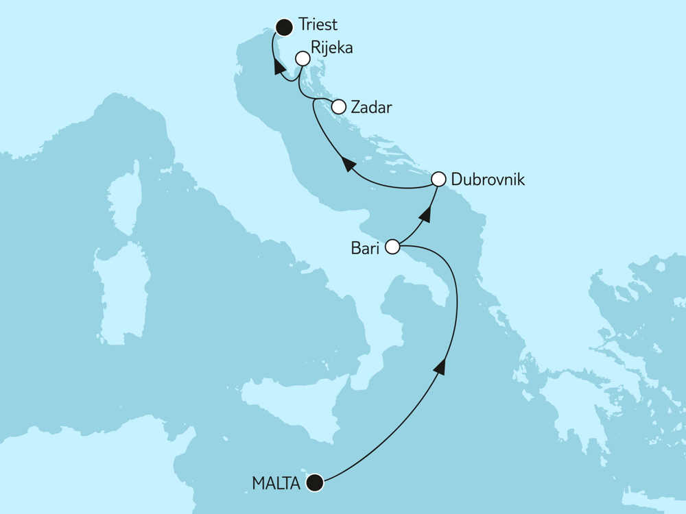 Mein Schiff 5  Adria mit Dubrovnik - Routenbild